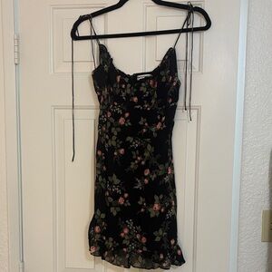 Reformation Black Dress with Pink and Green Floral Pattern